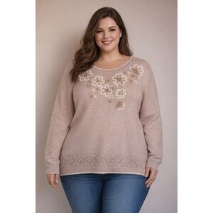 Floral Embroidered Sweater Size 3X Cottagecore Knit Casual
